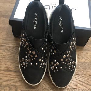 J/slides slip on silver studded sneaker size 8 1/2